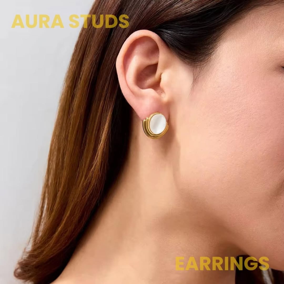 SlayyShine Aura Studs Earrings in 18K gold plating with minimalist design