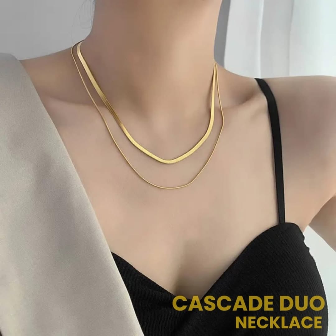 SlayyShine Cascade Duo Necklace in 18K gold plating with layered chain design