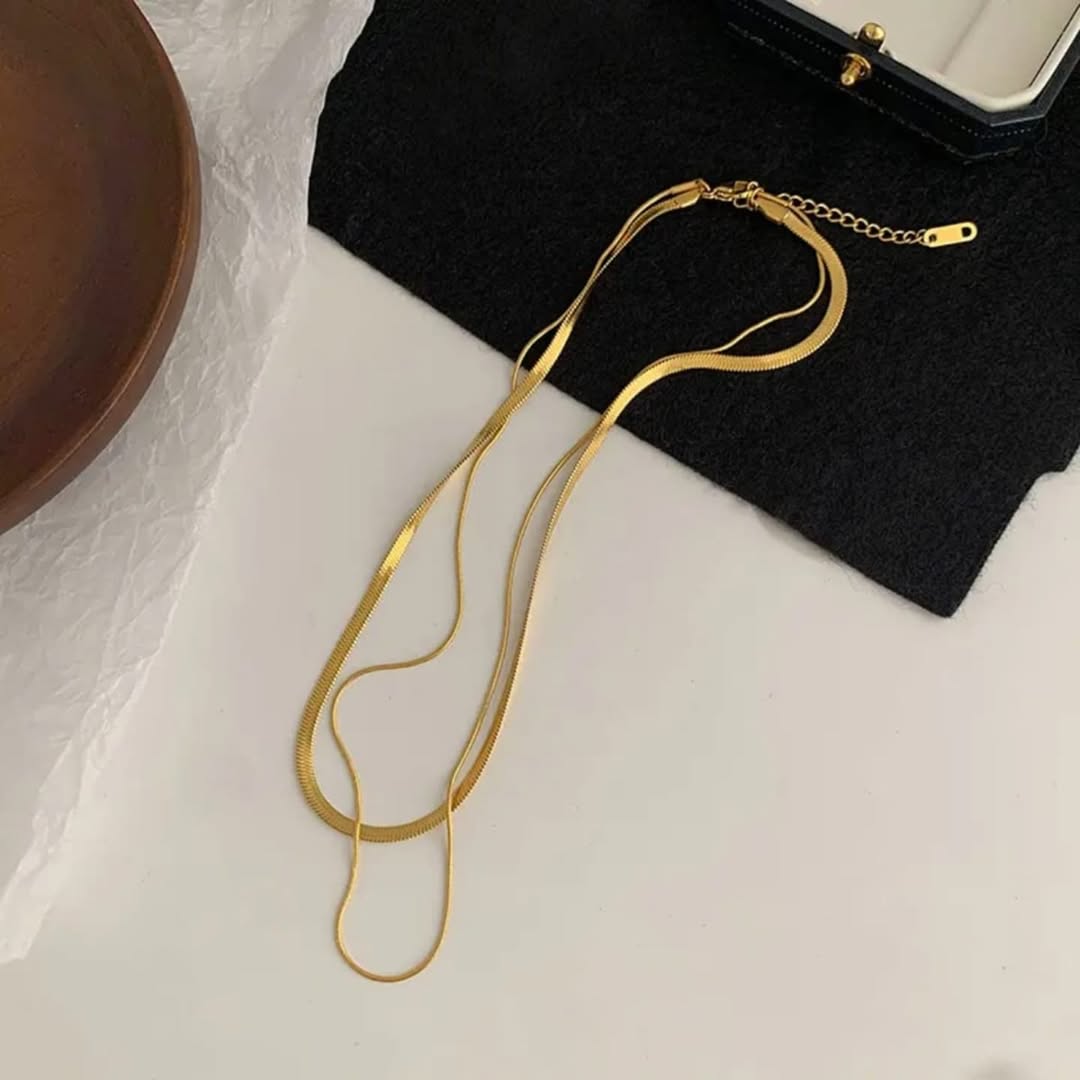 SlayyShine Cascade Duo Necklace in 18K gold plating with layered chain design