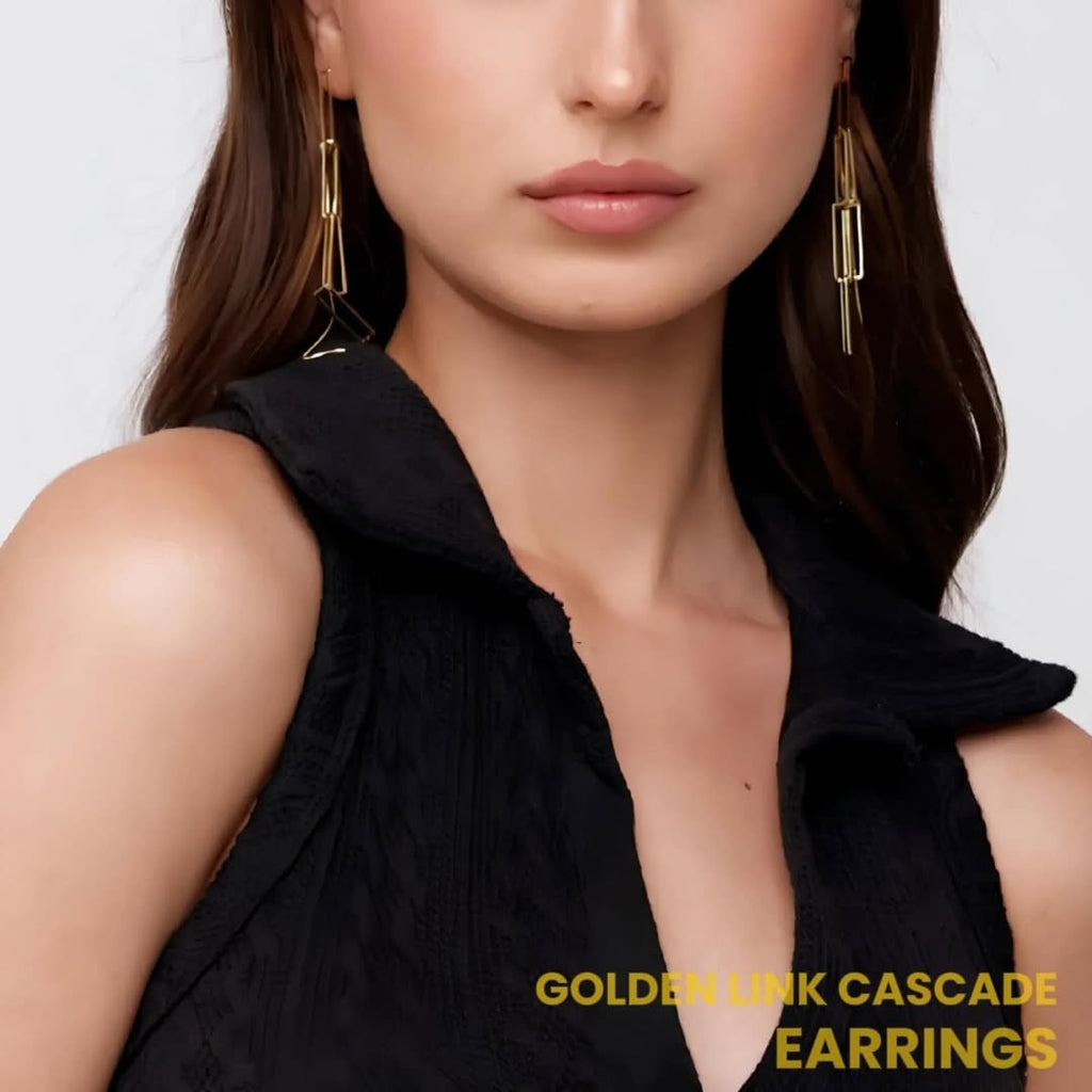SlayyShine Golden Link Cascade Earrings in 18K gold plating with flowing chain design