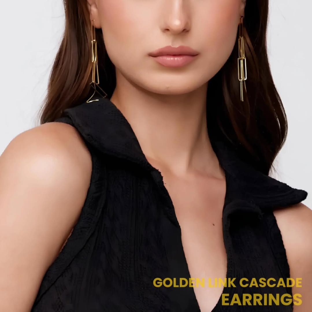 SlayyShine Golden Link Cascade Earrings in 18K gold plating with flowing chain design