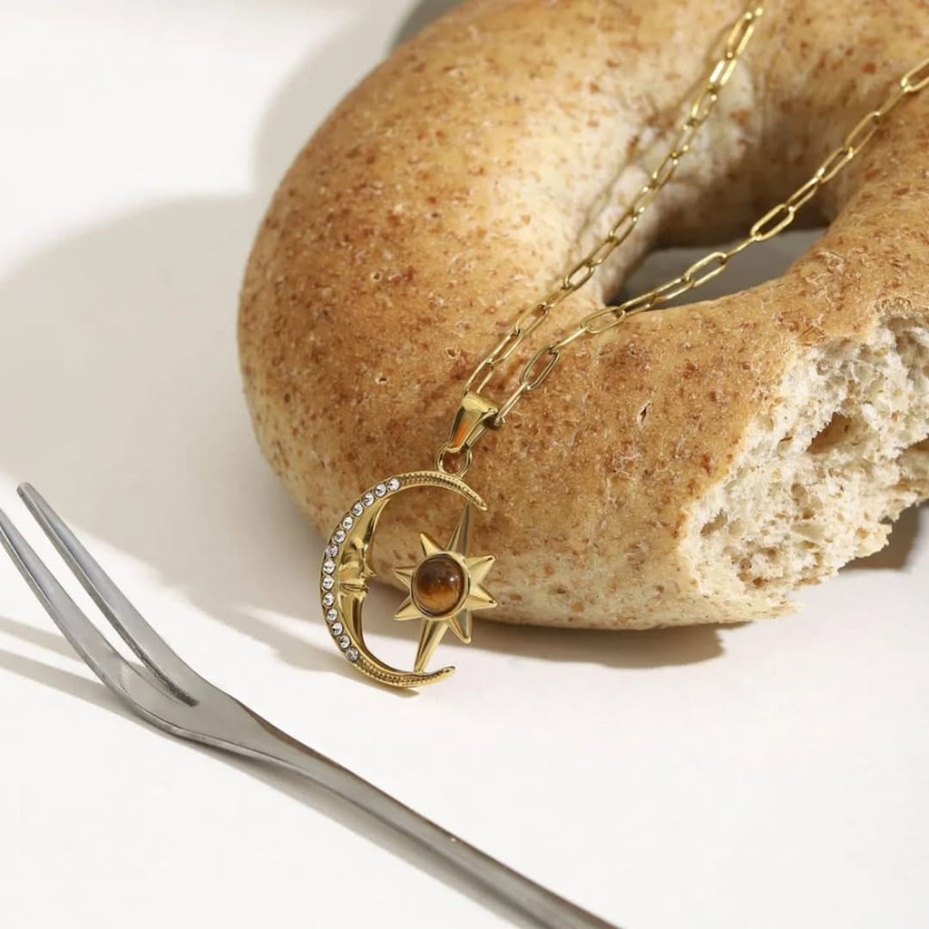 SlayyShine Lunar Radiance Necklace in 18K gold plating with moon and star charm