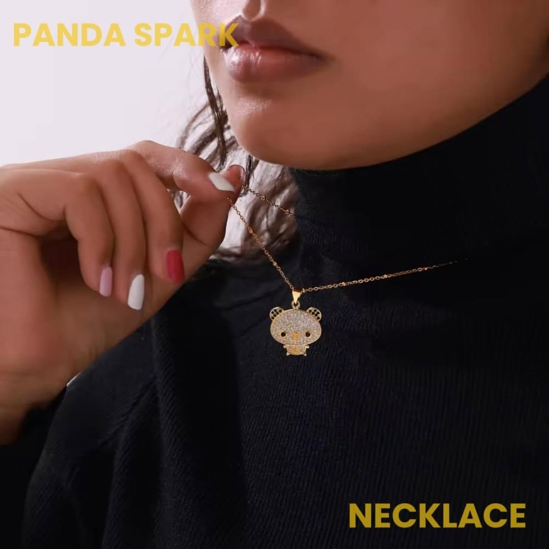 SlayyShine Panda Spark Necklace in 18K gold plating with playful panda charm