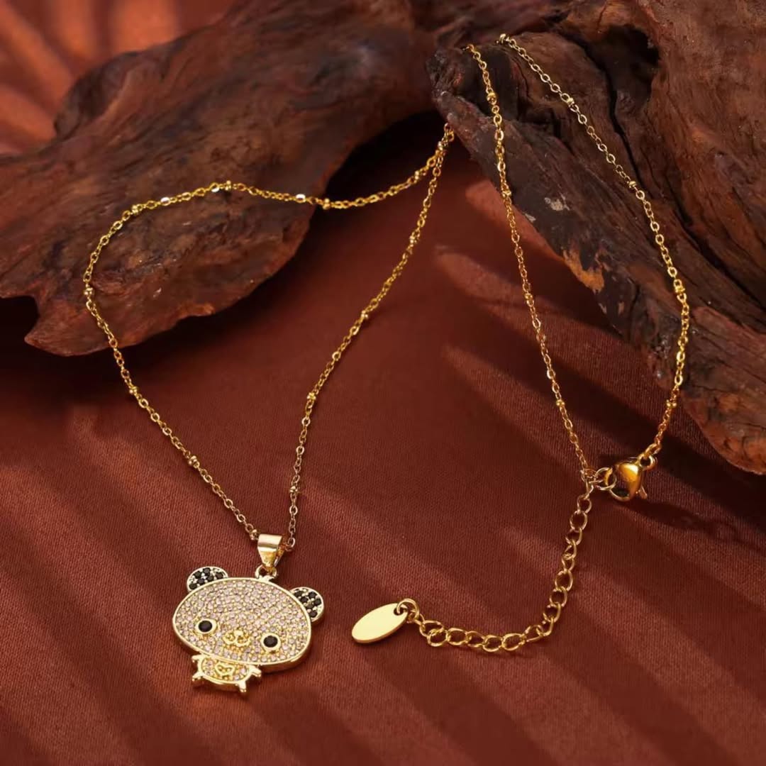 SlayyShine Panda Spark Necklace in 18K gold plating with playful panda charm
