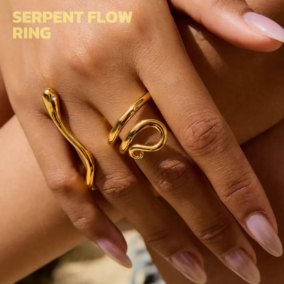 SlayyShine Serpent Flow Ring in 18K gold plating with serpent detailing