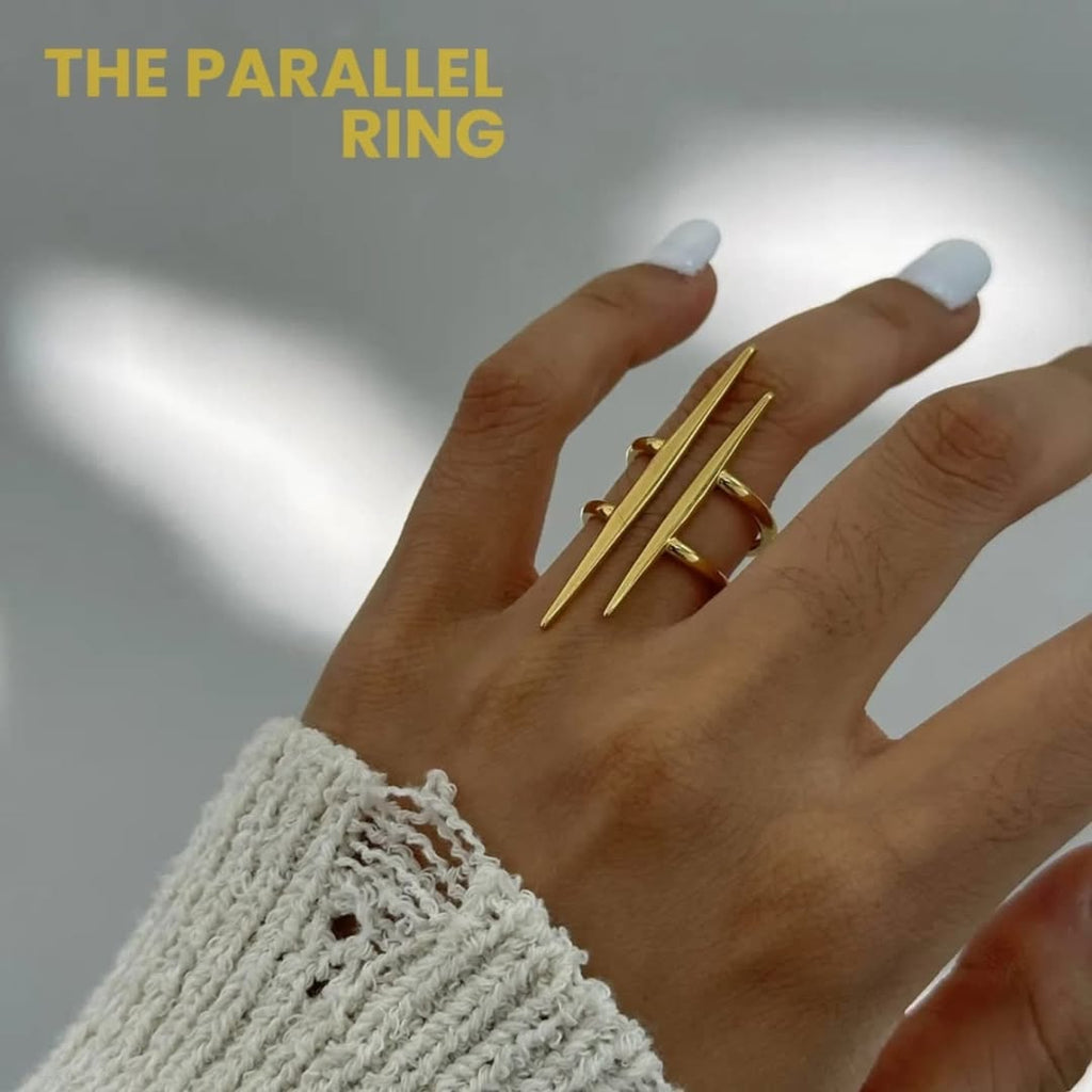 Minimalist gold Parallel Ring by SlayyShine – stainless steel with 18K PVD gold plating, bold modern design for daily wear jewellery