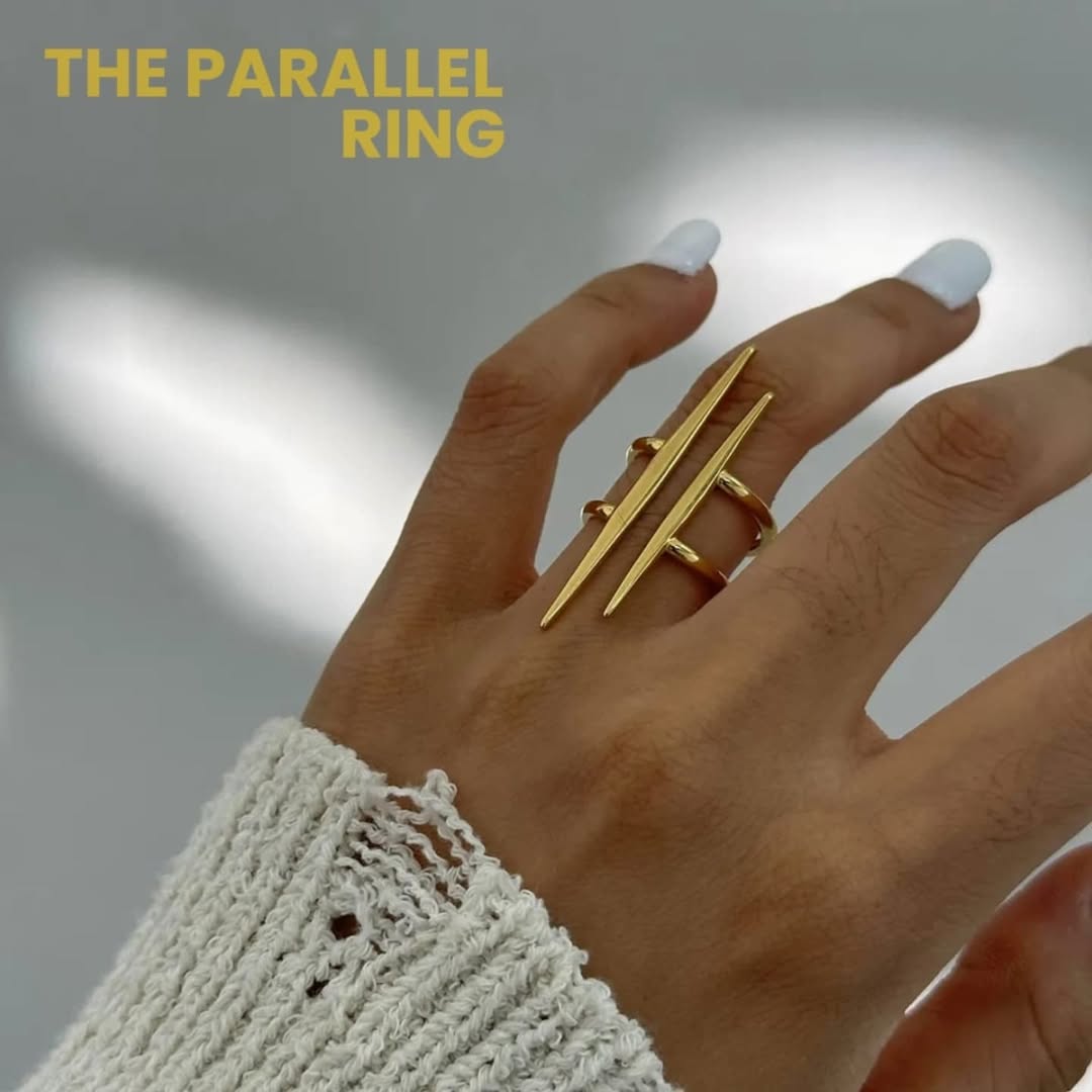 Minimalist gold Parallel Ring by SlayyShine – stainless steel with 18K PVD gold plating, bold modern design for daily wear jewellery